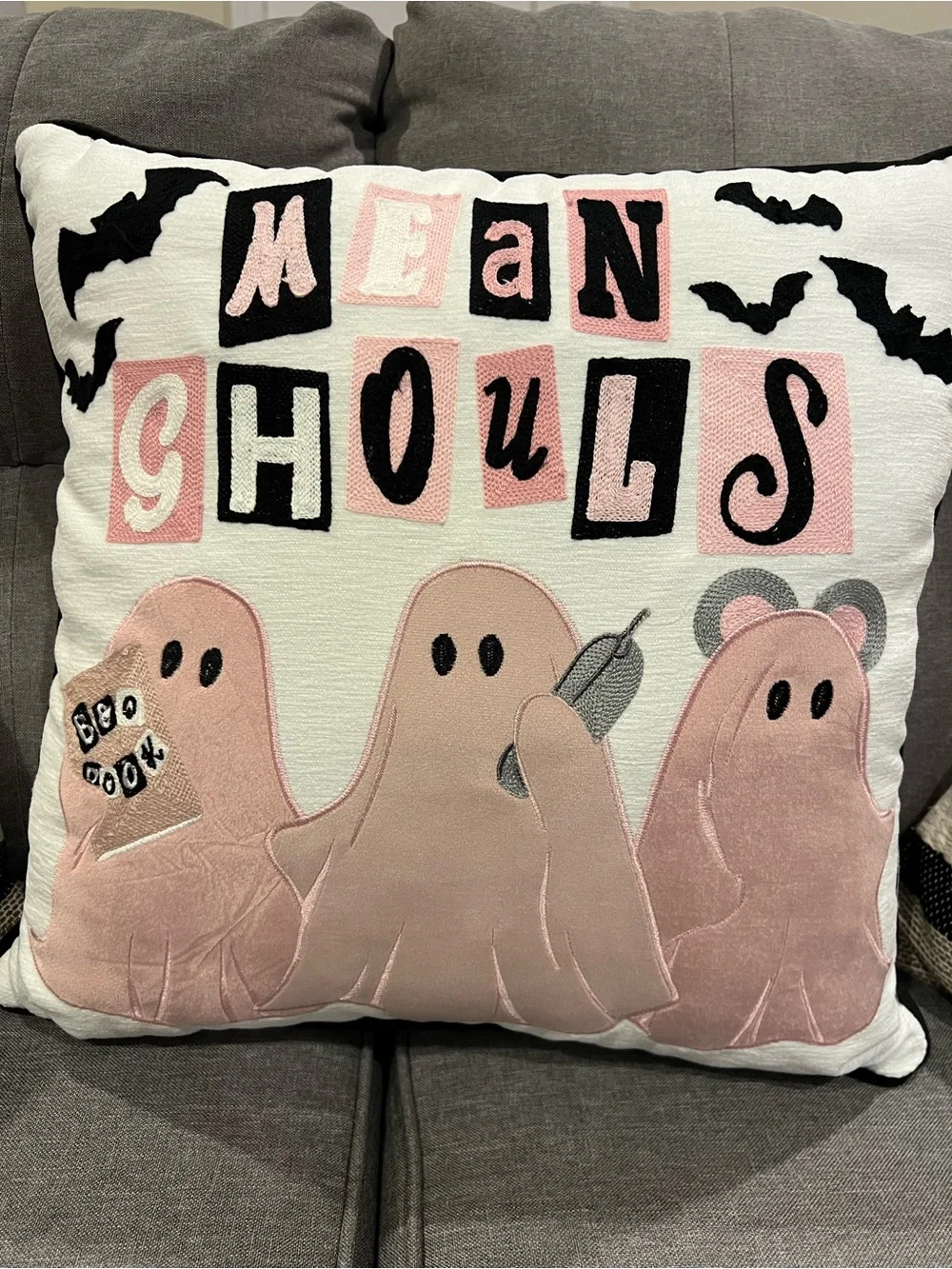 Mean Ghouls Pink Halloween Decorative Pillow
